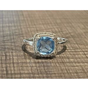 Lab Created Aquamarine and Diamond Ring